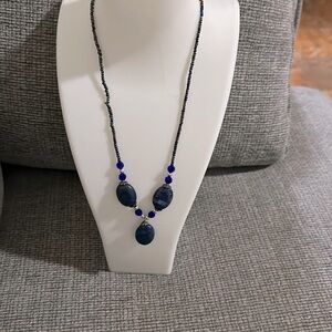 Royal Blue Beaded Necklace with Gemstone Pendant Design